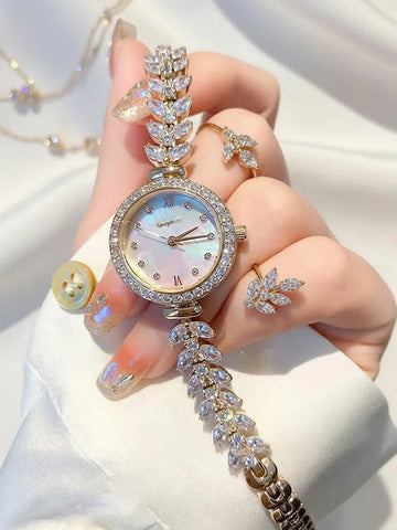 TrenLux Wear Women's Crystal Claw-Setting Luxury Quartz Jewelry Bracelet Wristwatch