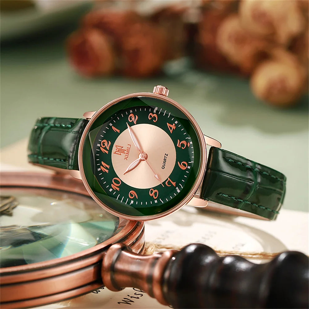 TrenLux Wear Women's Simple Casual Arabic Numeral Leather Strap Business Quartz Wristwatch