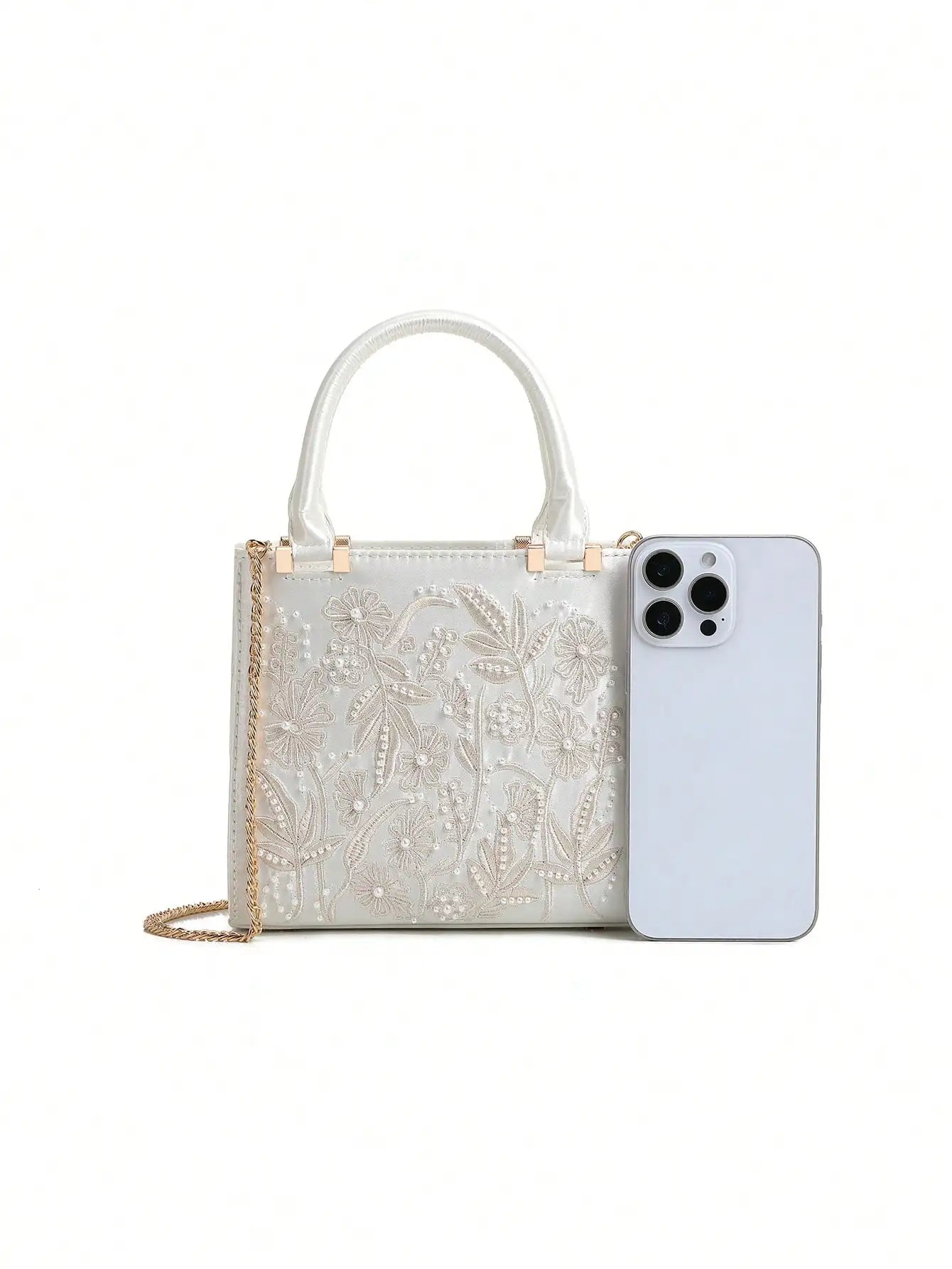 TrenLux Wear Women's Retro Floral Embroidery Chinese Folk Art Pearl Accent Square Crossbody Bag