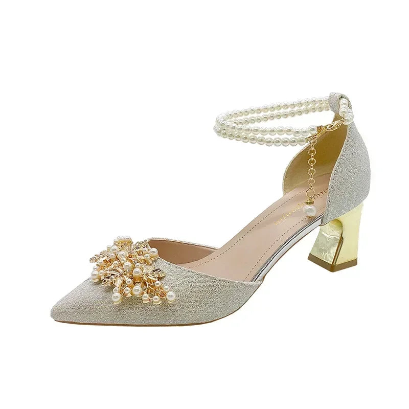 TrenLux Wear Women's Pointed Toe Metal Beaded High Heel Wedding Banquet Pumps