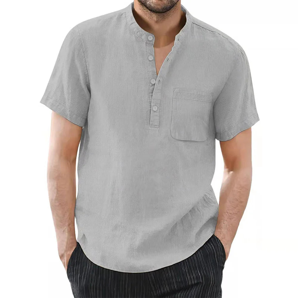 TrenLux Wear Men's Cotton-Linen Short Sleeve Casual Summer Shirt