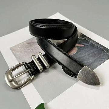 Women's Real Leather Jeans Belt — Metal Buckle Casual Waistband (104 cm)