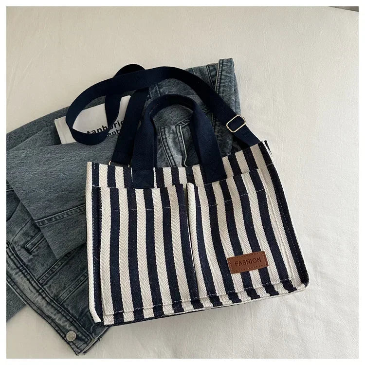 TrenLux Wear Women's Large Capacity Striped Canvas Versatile Commuter & Travel Tote Shoulder Bag
