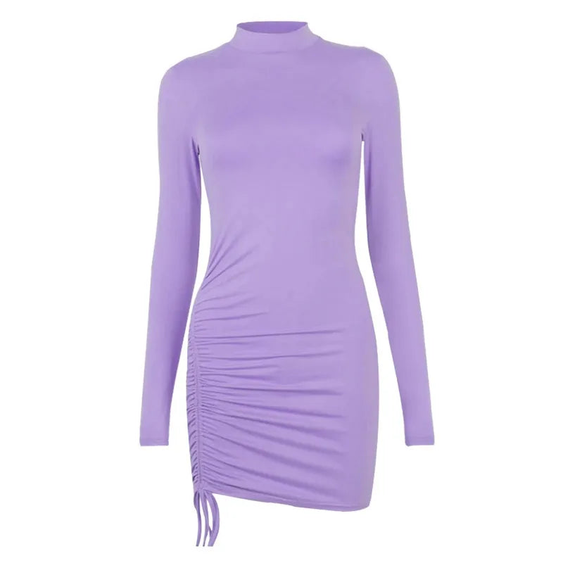 TrenLux Wear Women's Polyester-Spandex Drawstring O-Neck Bodycon Dress