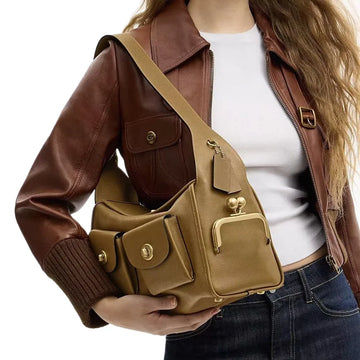 TrenLux Wear Women's Vintage PU Leather Large Capacity Multi-Pocket Zipper Commuting Shoulder Bag