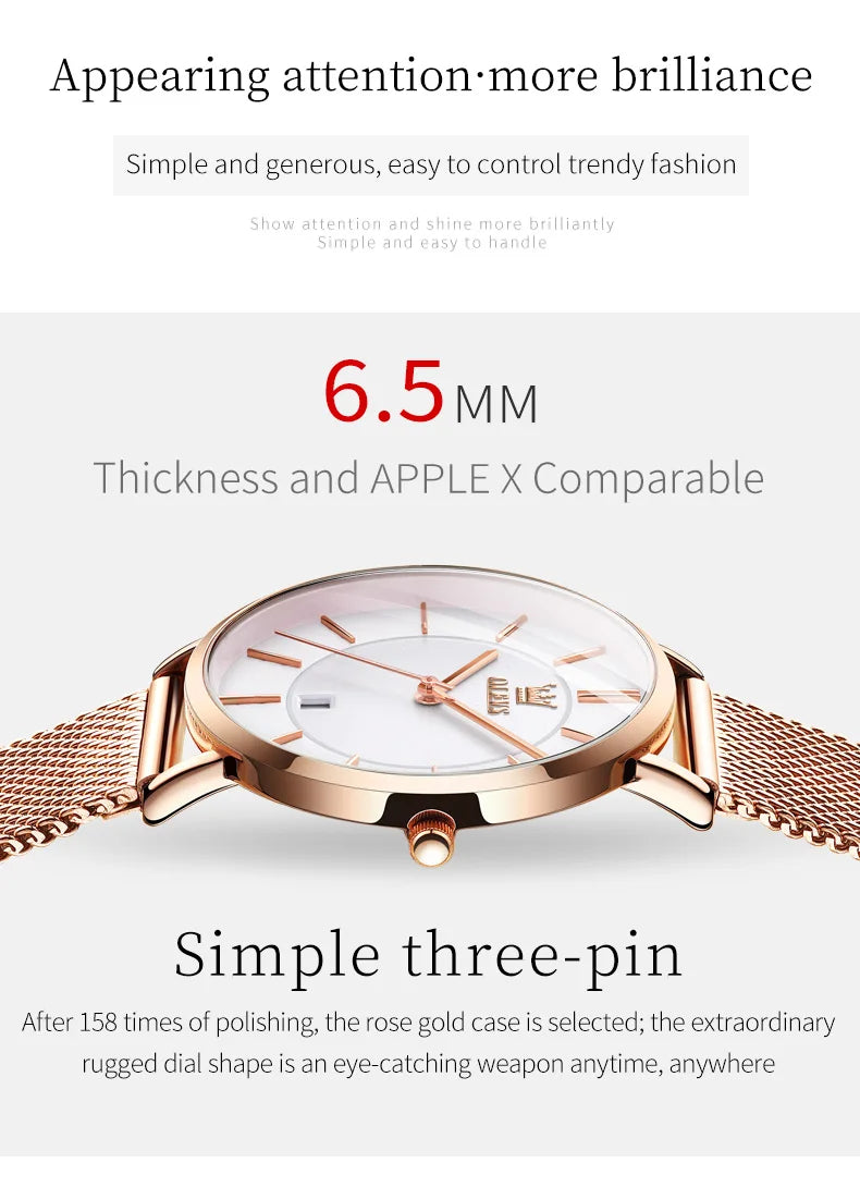 TrenLux Wear OLEVS Women's Rose Gold Luxury Stainless Steel Bracelet Quartz Gift Set