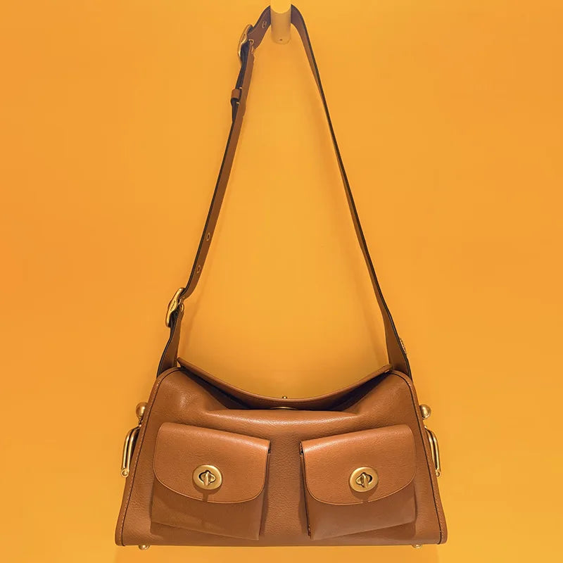 TrenLux Wear Women's Vintage PU Leather Large Capacity Multi-Pocket Zipper Commuting Shoulder Bag