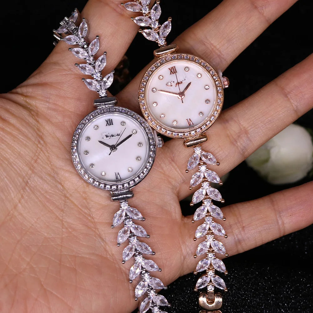 TrenLux Wear Women's Crystal Claw-Setting Luxury Quartz Jewelry Bracelet Wristwatch