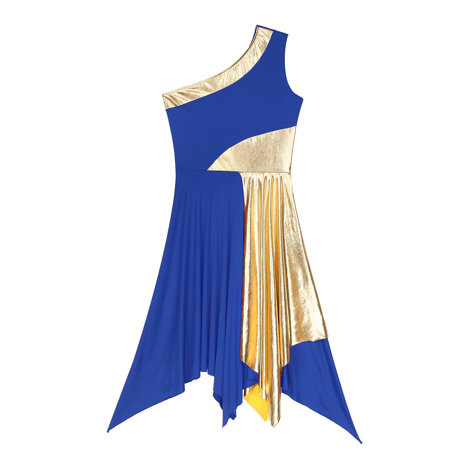 TrenLux Wear Women's Polyester-Spandex One-Shoulder Metallic Lyrical Dance Worship Dress