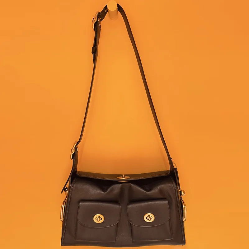 TrenLux Wear Women's Vintage PU Leather Large Capacity Multi-Pocket Zipper Commuting Shoulder Bag