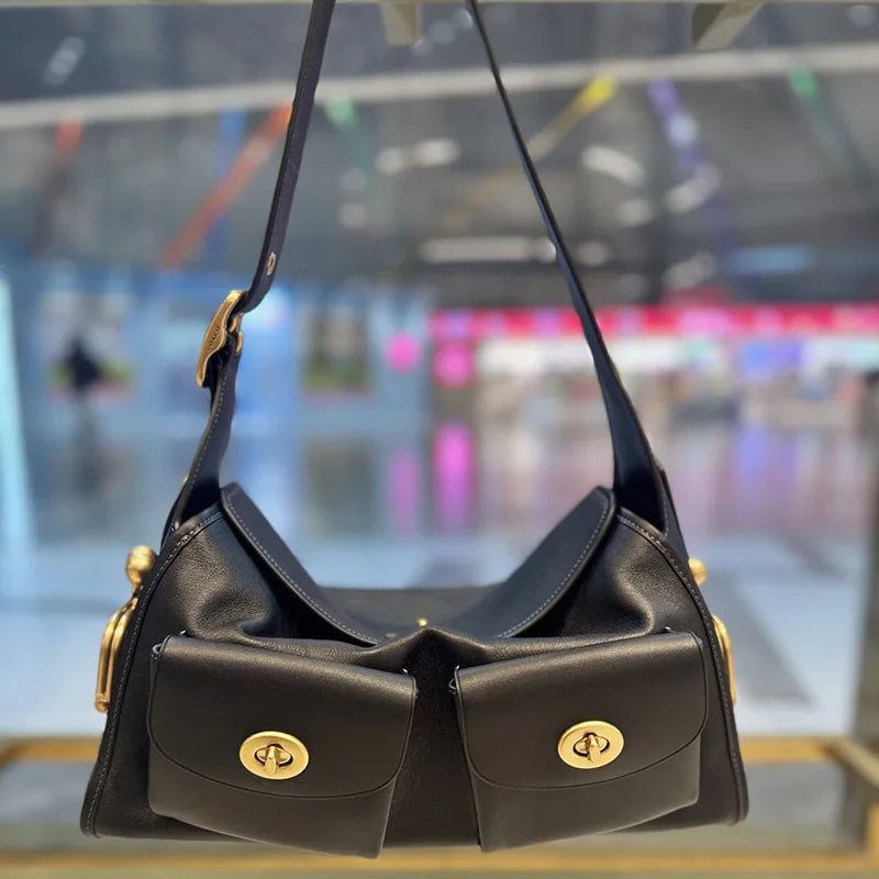 TrenLux Wear Women's Vintage PU Leather Large Capacity Multi-Pocket Zipper Commuting Shoulder Bag