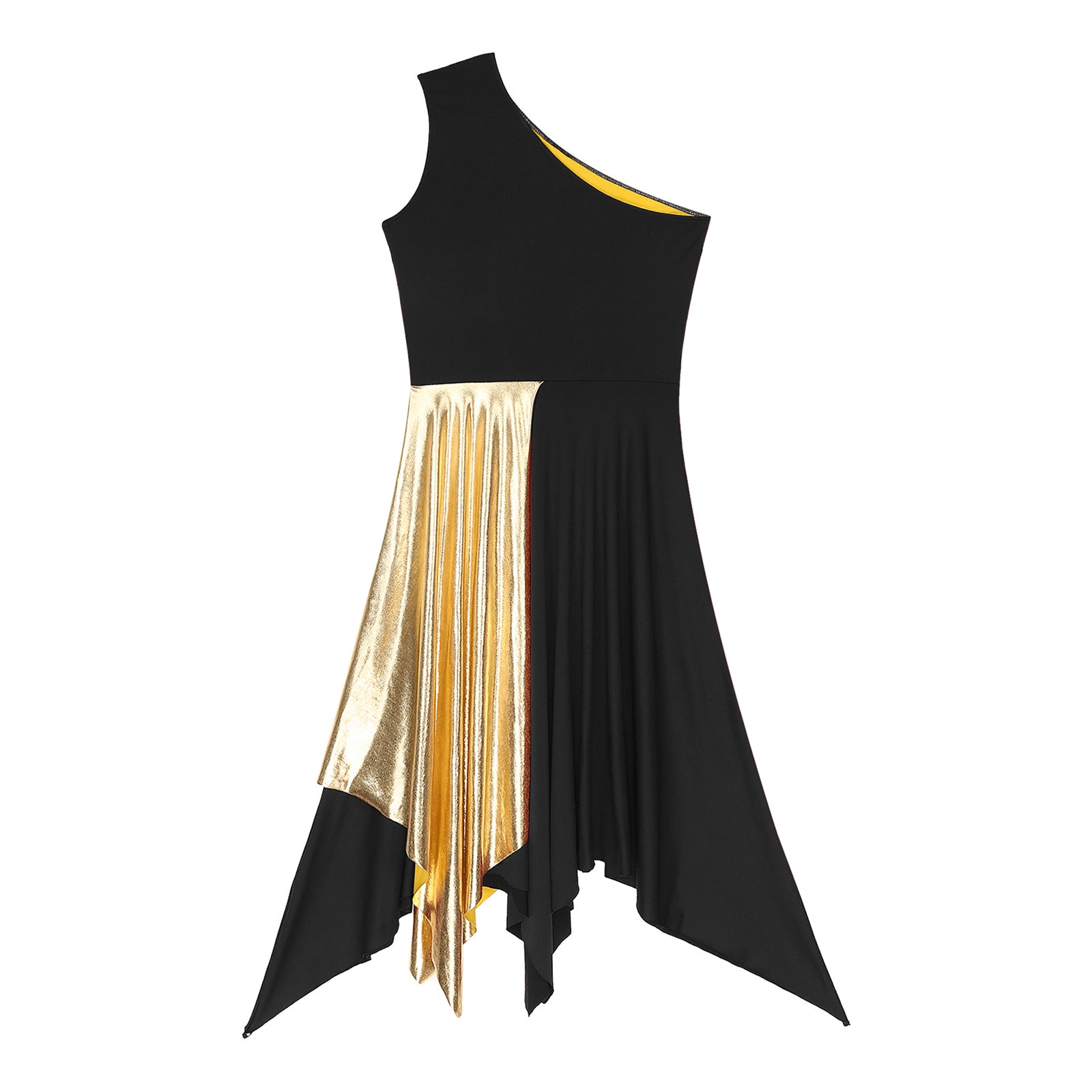 TrenLux Wear Women's Polyester-Spandex One-Shoulder Metallic Lyrical Dance Worship Dress