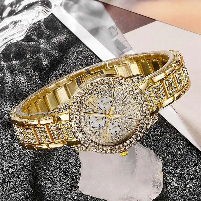 TrenLux Wear Women's Rhinestone Quartz Watch & Jewellery Set — Ring, Necklace & Earrings Luxury Gift