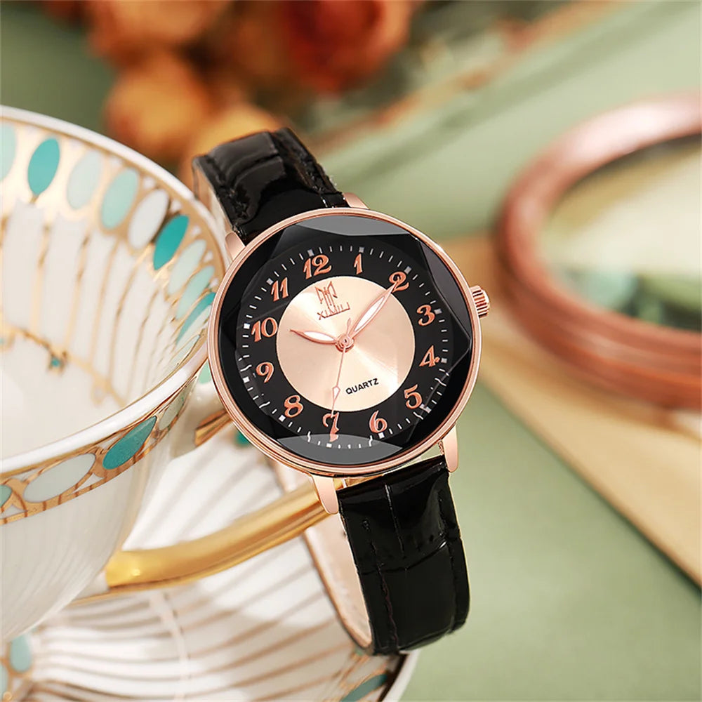 TrenLux Wear Women's Simple Casual Arabic Numeral Leather Strap Business Quartz Wristwatch