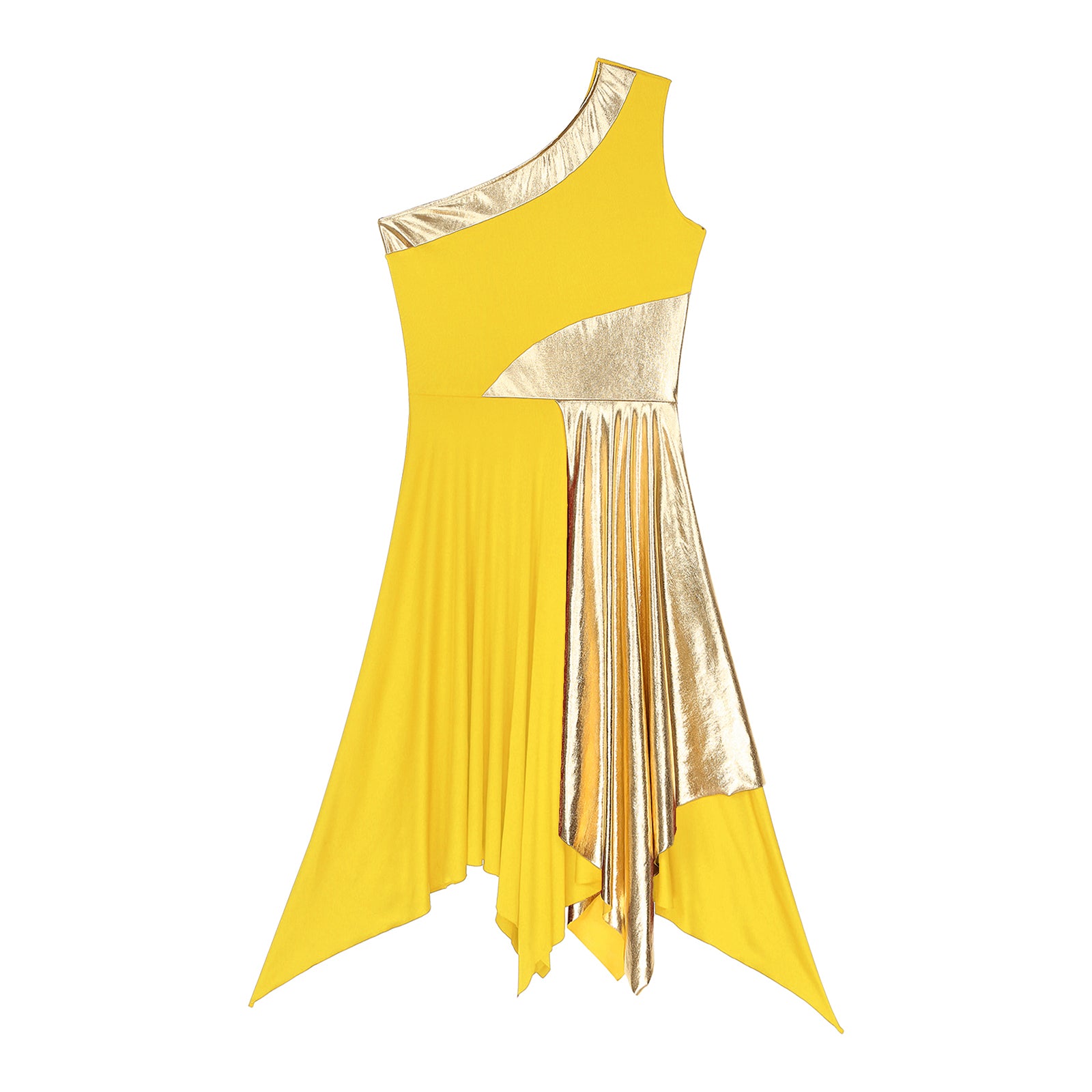 TrenLux Wear Women's Polyester-Spandex One-Shoulder Metallic Lyrical Dance Worship Dress