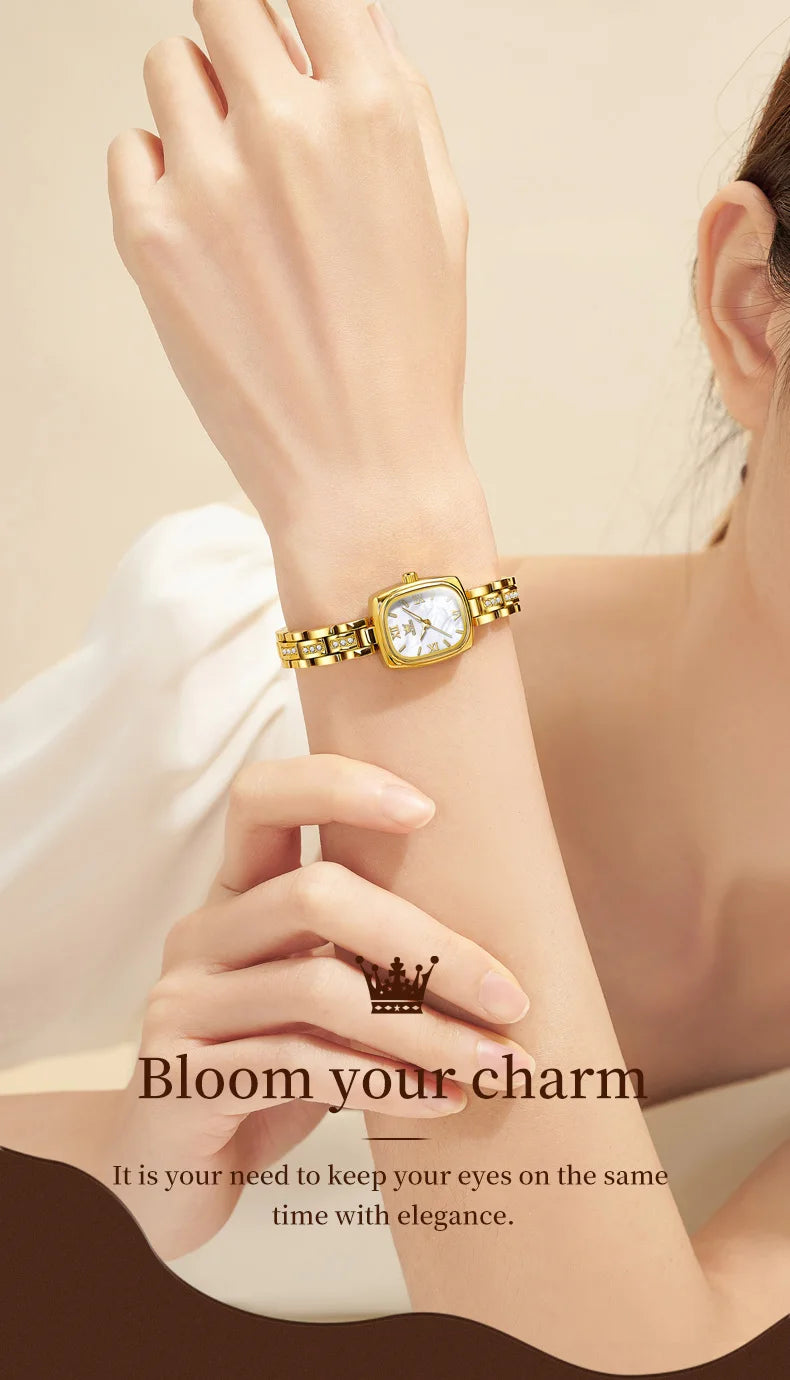 TrenLux Wear OLEVS Women's Luxury Square Bracelet Luminous Waterproof Quartz Dress Watch