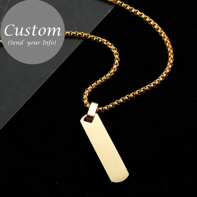 Men's Personalised Bar Pendant Necklace — Stainless Steel Minimalist Custom Jewellery Gift