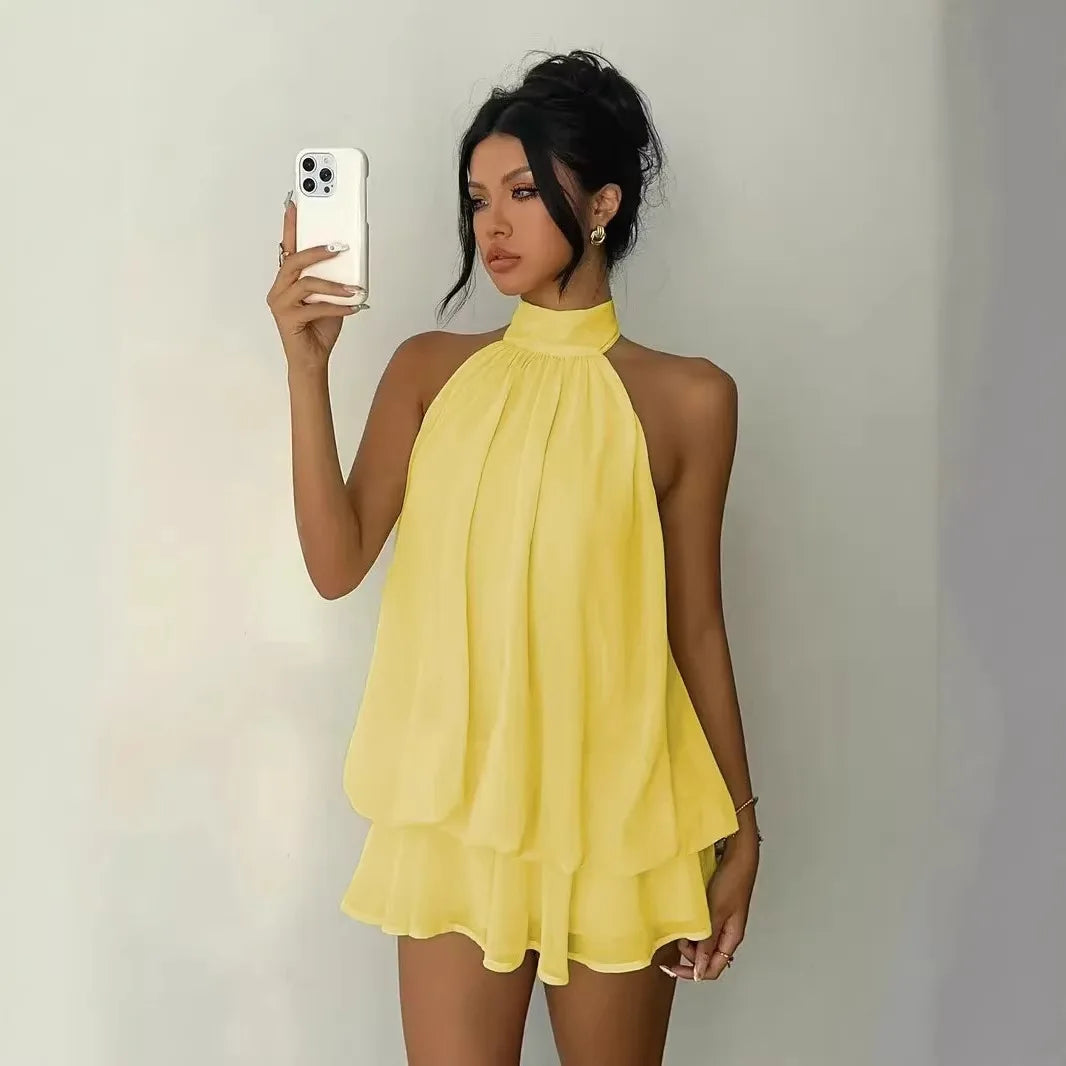 TrenLux Wear Women's Polyester Backless Slim-Fit A-Line Beach Dress