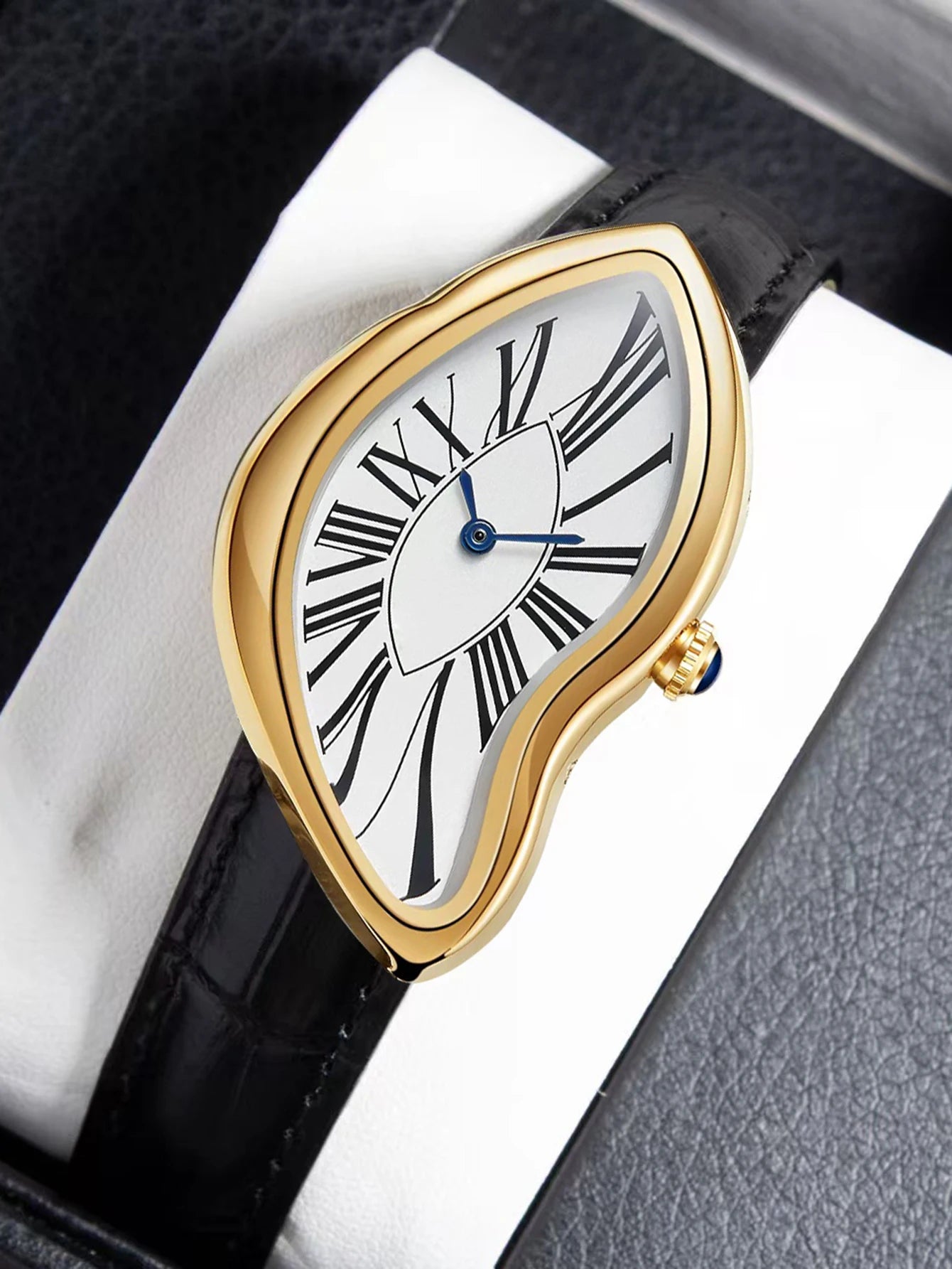 TrenLux Wear Women's Retro Y2K Irregular Creative Alloy Case Leather Strap Quartz Watch