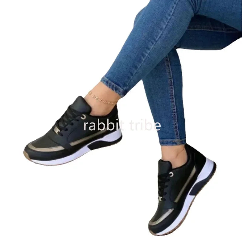 TrenLux Wear Women's Lace-Up Height-Increasing Mixed Colour Mid Heel Casual Sneakers
