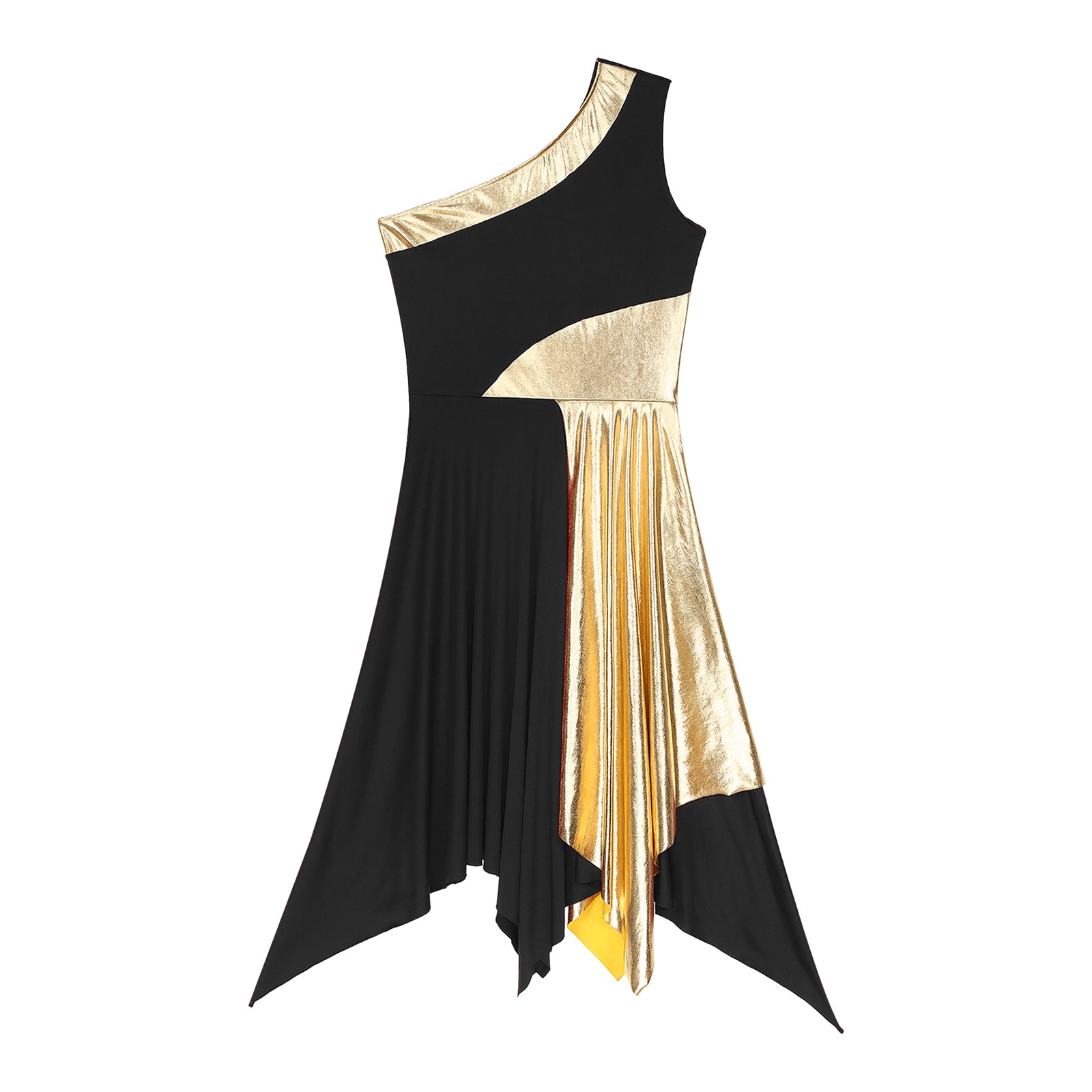 TrenLux Wear Women's Polyester-Spandex One-Shoulder Metallic Lyrical Dance Worship Dress