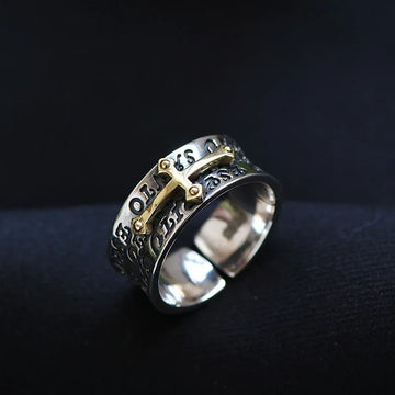 Men's Retro Two-Tone Cross Ring — Adjustable Copper Silver Plated Luxury Statement Ring