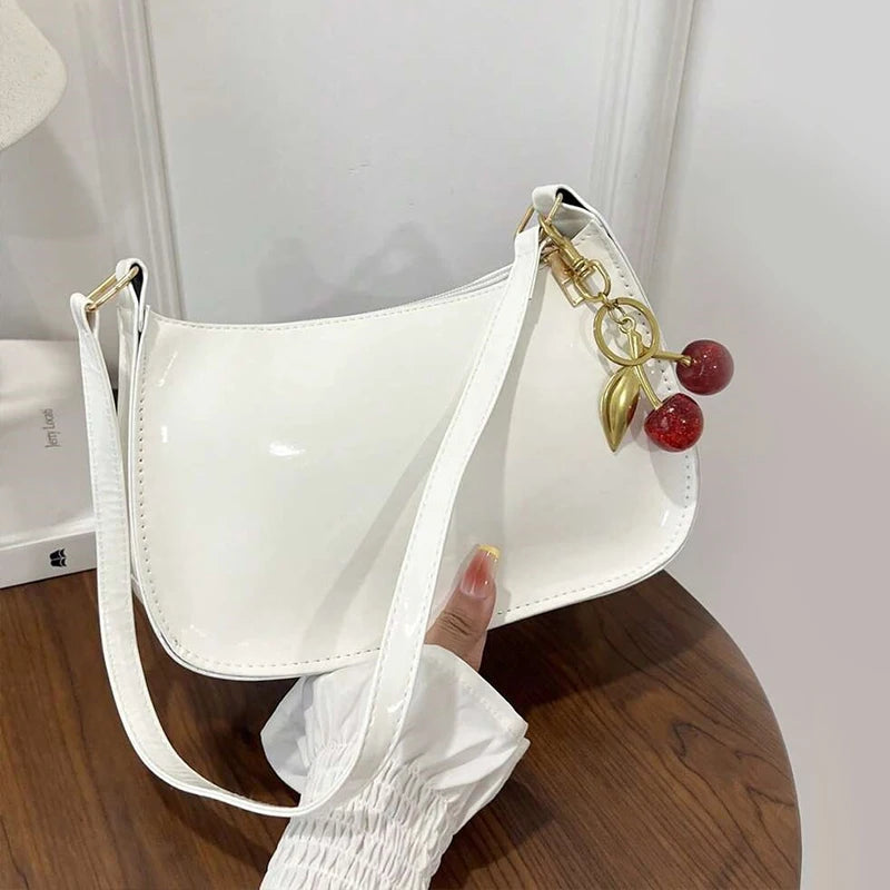 TrenLux Wear Women's PU Leather Solid Colour Cherry Pendant Casual Underarm Shoulder Bag