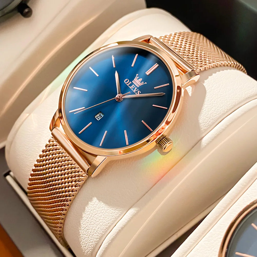 TrenLux Wear OLEVS Women's Rose Gold Luxury Stainless Steel Bracelet Quartz Gift Set