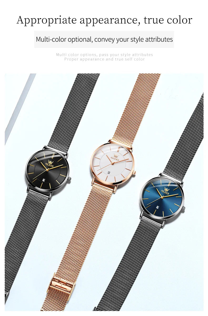 TrenLux Wear OLEVS Women's Rose Gold Luxury Stainless Steel Bracelet Quartz Gift Set