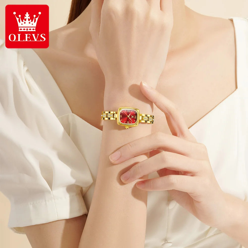 TrenLux Wear OLEVS Women's Luxury Square Bracelet Luminous Waterproof Quartz Dress Watch