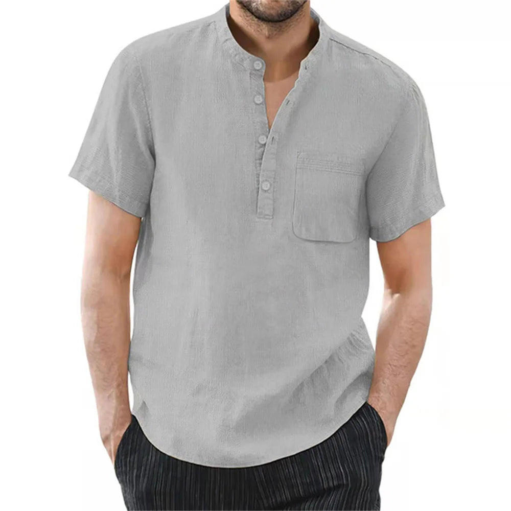 TrenLux Wear Men's Cotton-Linen Short Sleeve Casual Summer Shirt