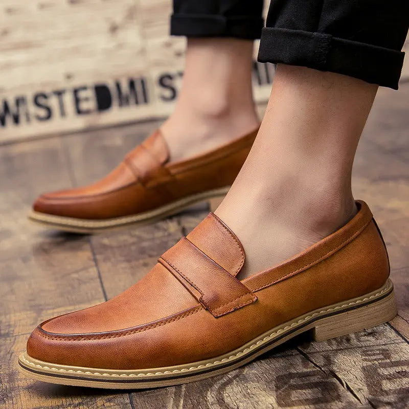 Autumn Men's Formal Leather Shoes, Business Leather Shoes, British Pointed Toe Cuffed Men's Leather Shoes TrenLux Wear