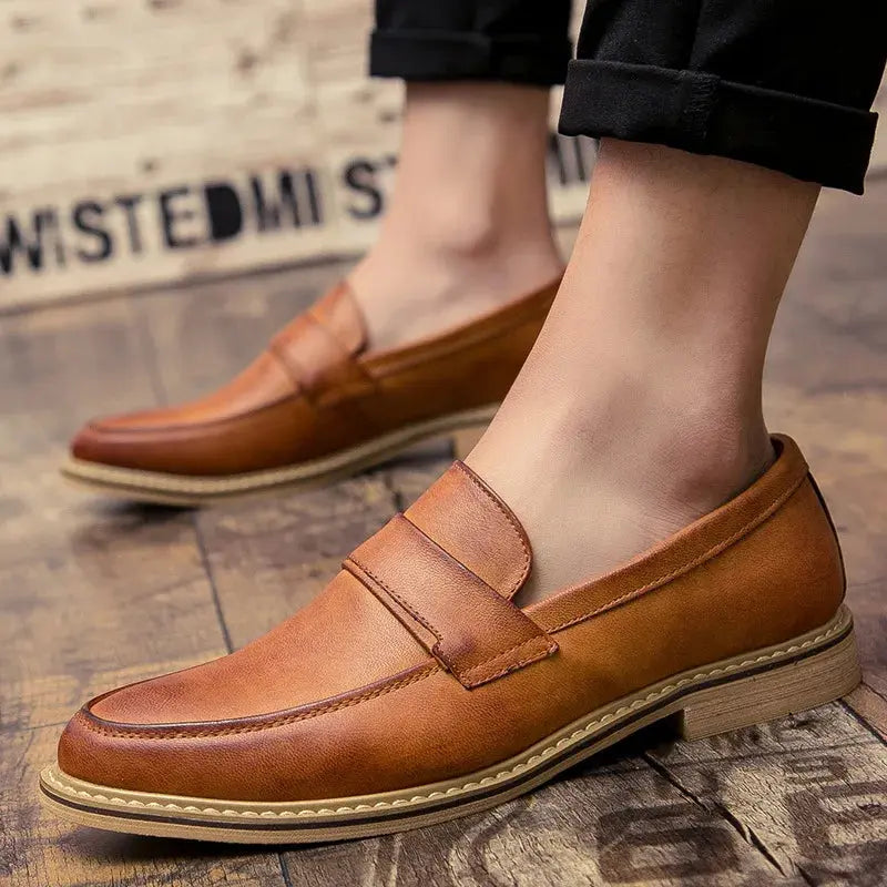 Autumn Men's Formal Leather Shoes, Business Leather Shoes, British Pointed Toe Cuffed Men's Leather Shoes TrenLux Wear