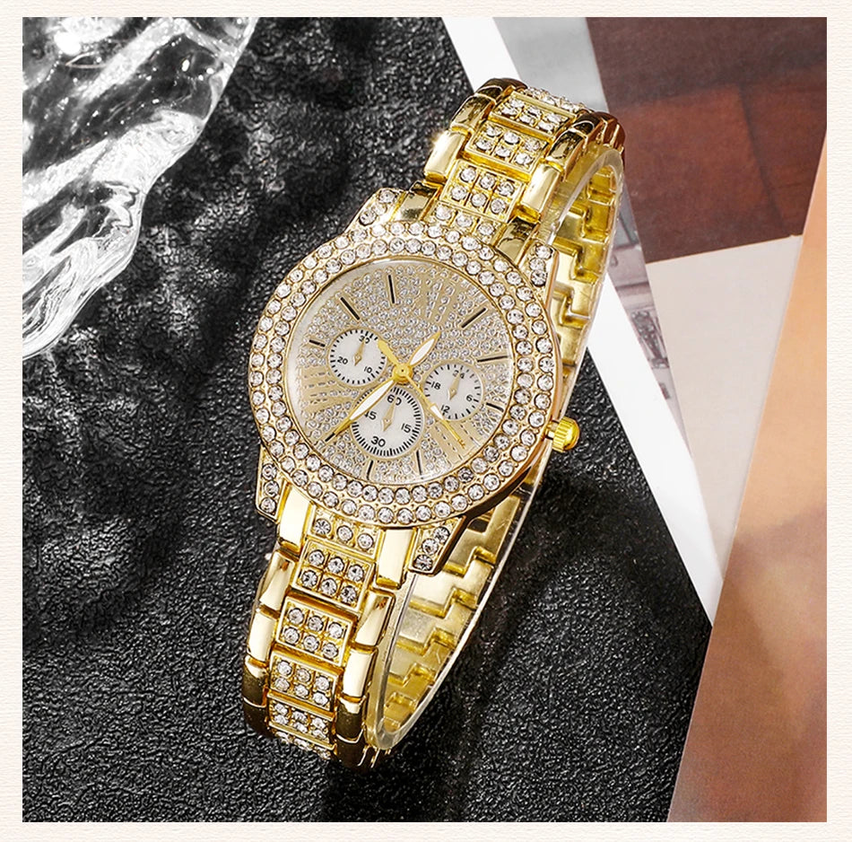 TrenLux Wear Women's Rhinestone Quartz Watch & Jewellery Set — Ring, Necklace & Earrings Luxury Gift
