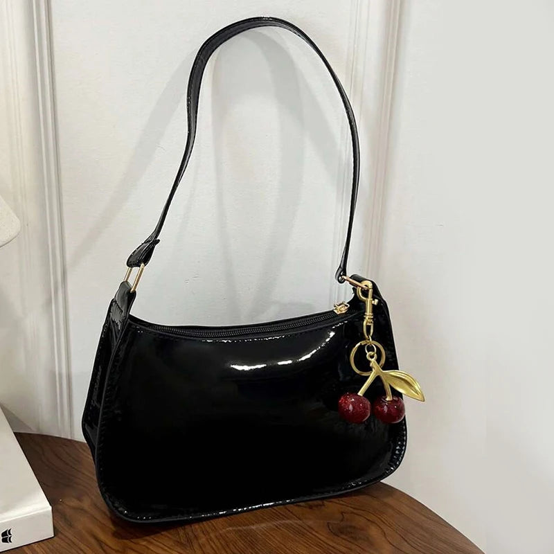 TrenLux Wear Women's PU Leather Solid Colour Cherry Pendant Casual Underarm Shoulder Bag
