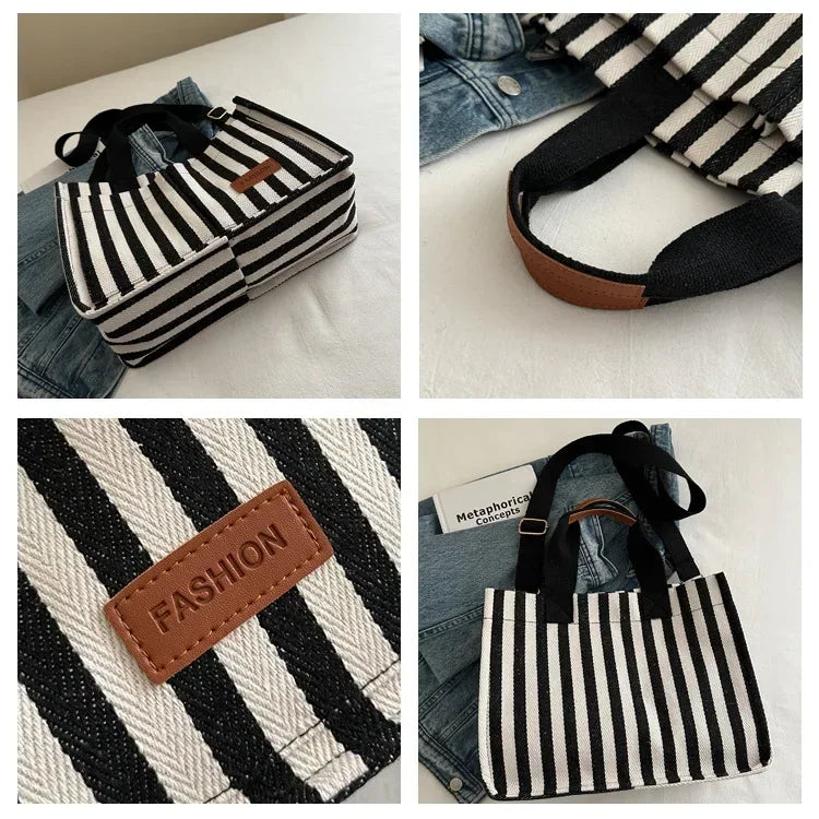 TrenLux Wear Women's Large Capacity Striped Canvas Versatile Commuter & Travel Tote Shoulder Bag