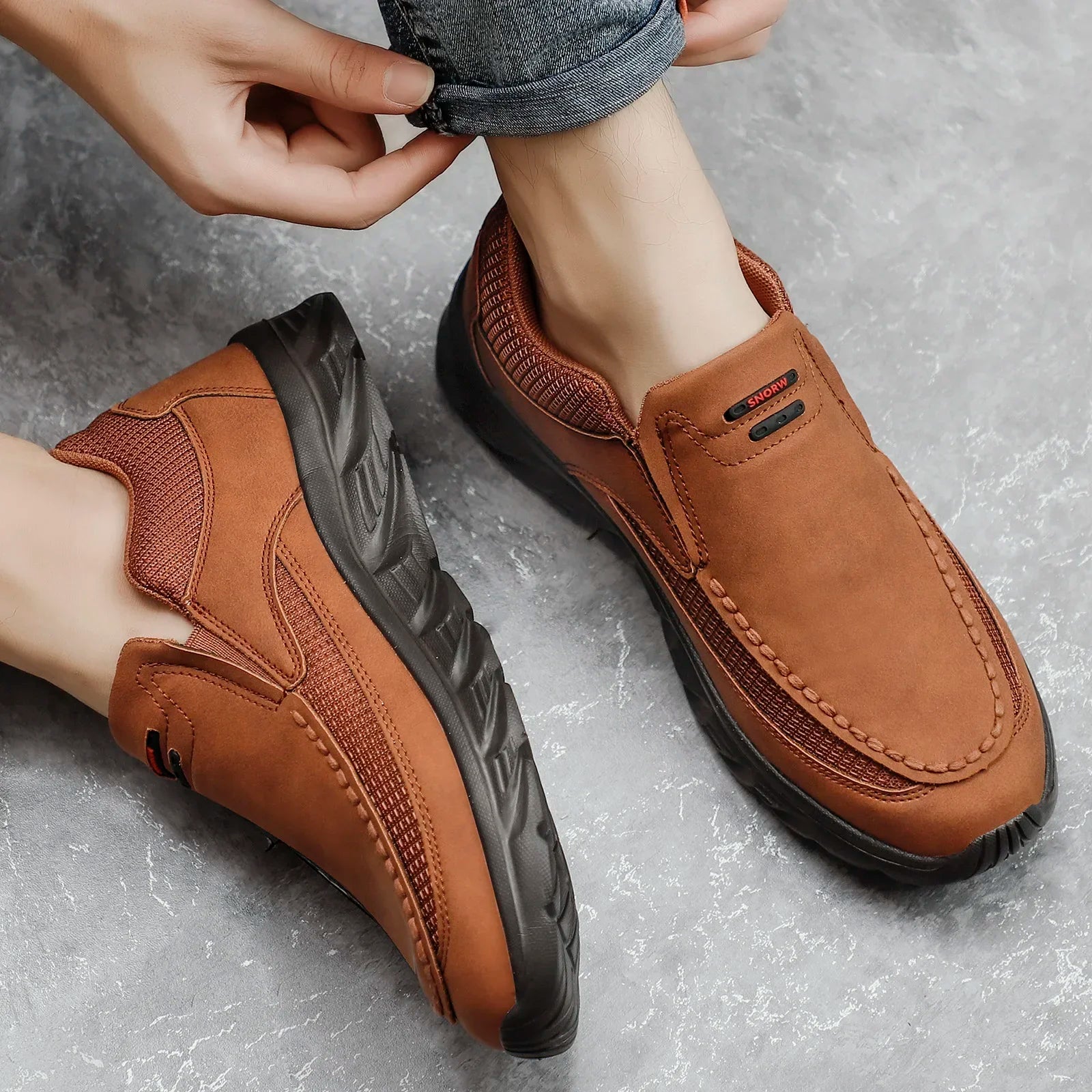 TrenLux Wear Men's Handmade Retro Leather Slip-On Breathable Casual Loafer Sneakers