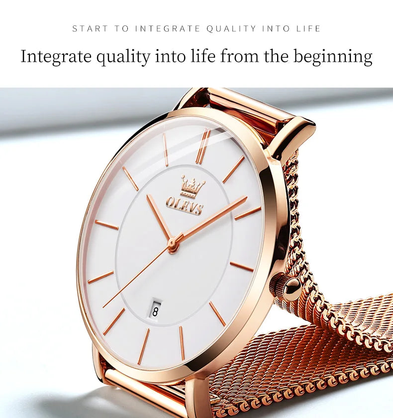TrenLux Wear OLEVS Women's Rose Gold Luxury Stainless Steel Bracelet Quartz Gift Set