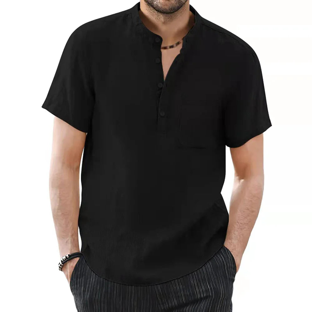 TrenLux Wear Men's Cotton-Linen Short Sleeve Casual Summer Shirt