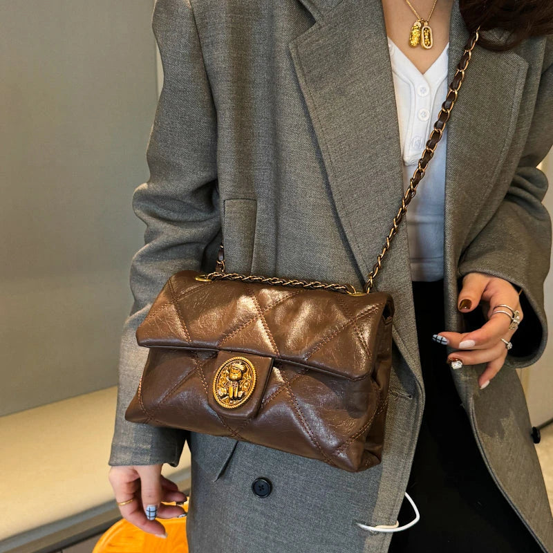 TrenLux Wear Women's Luxury Lingge Pattern PU Leather Designer Underarm Crossbody Shoulder Handbag