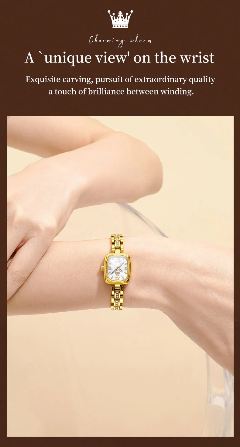 TrenLux Wear OLEVS Women's Luxury Square Bracelet Luminous Waterproof Quartz Dress Watch