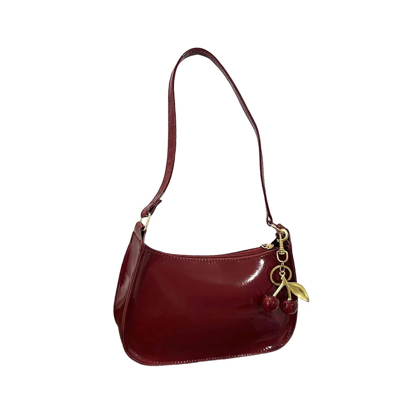 TrenLux Wear Women's PU Leather Solid Colour Cherry Pendant Casual Underarm Shoulder Bag