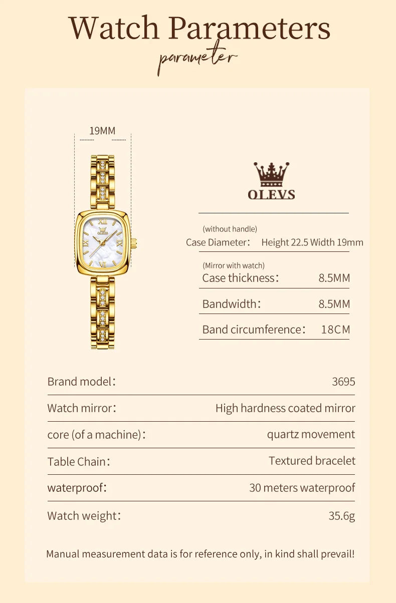 TrenLux Wear OLEVS Women's Luxury Square Bracelet Luminous Waterproof Quartz Dress Watch