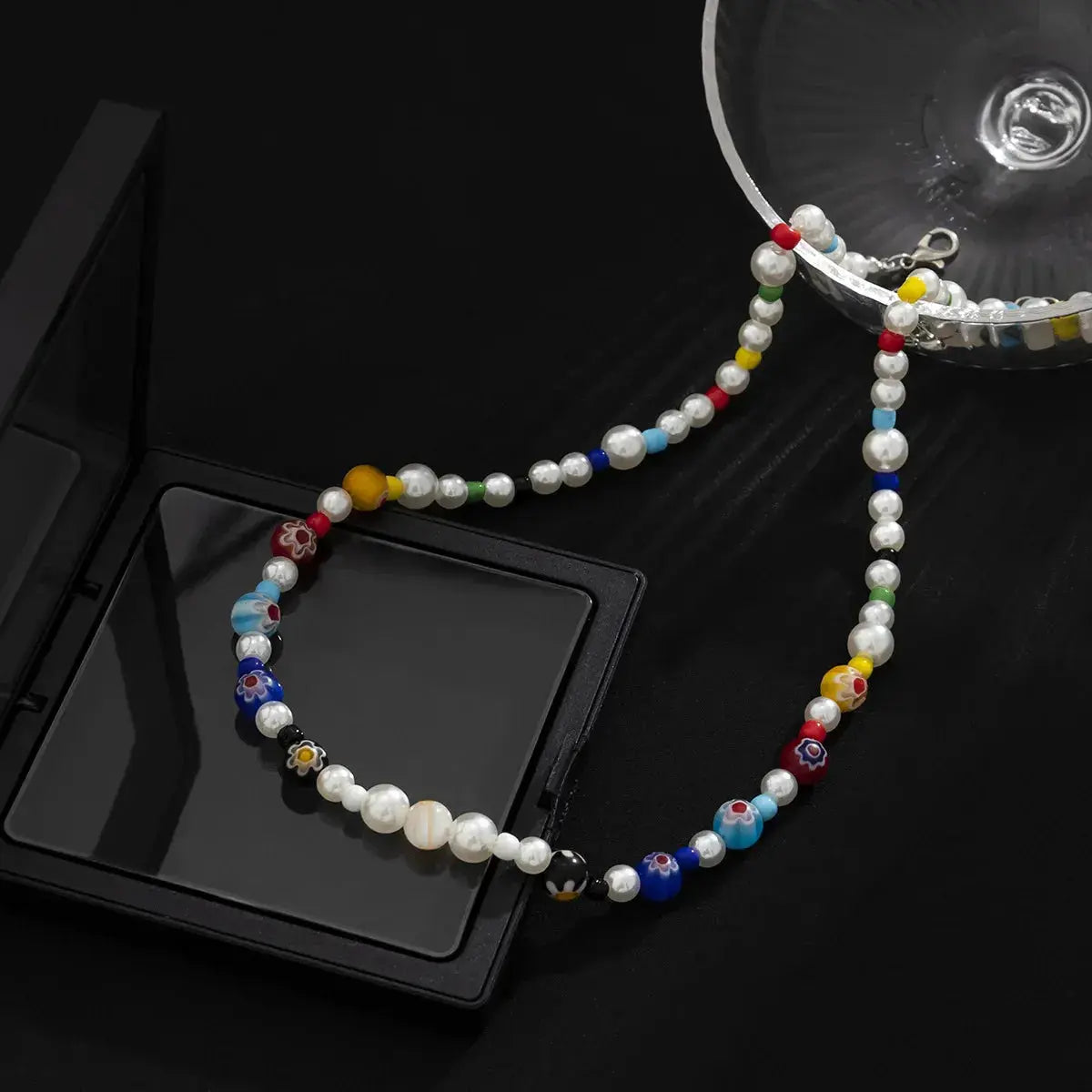 Men's Glass Flower Beaded Choker Necklace — Hip-Hop Gothic Punk Layered Pendant Chain TrenLux Wear
