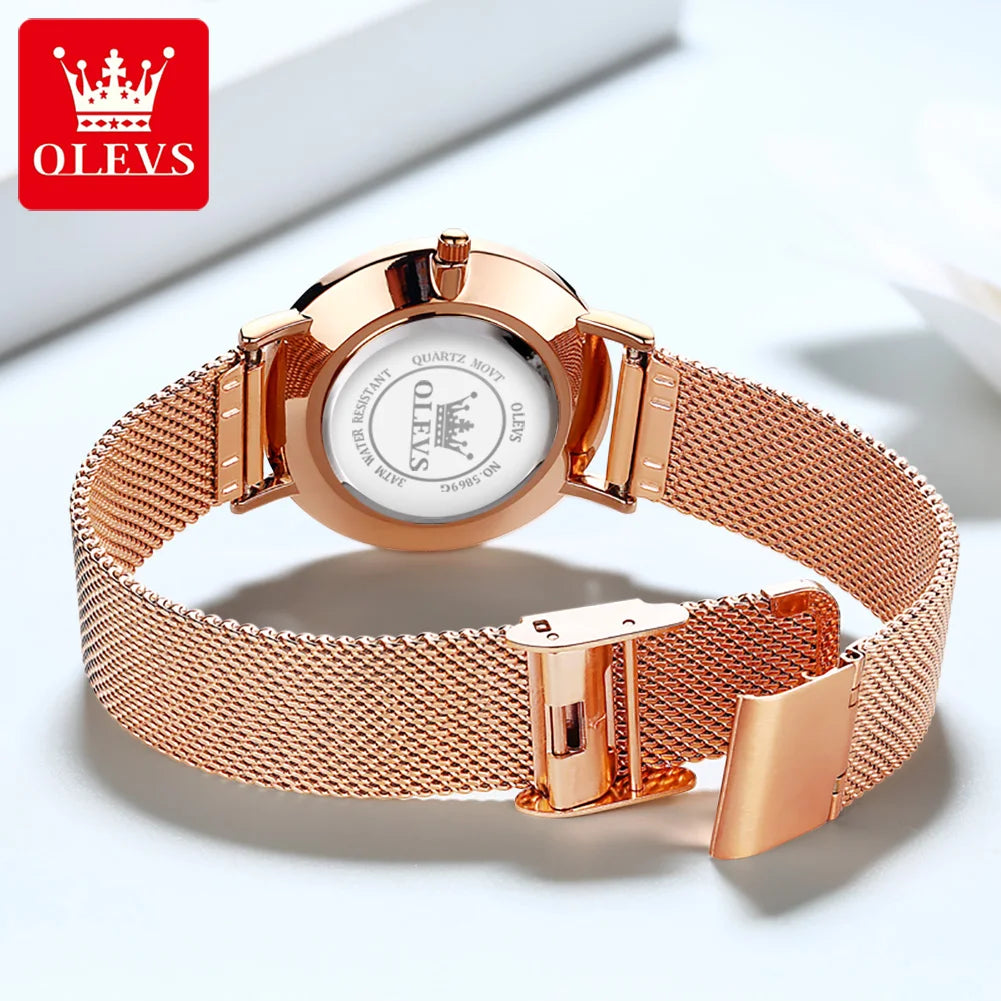 TrenLux Wear OLEVS Women's Rose Gold Luxury Stainless Steel Bracelet Quartz Gift Set