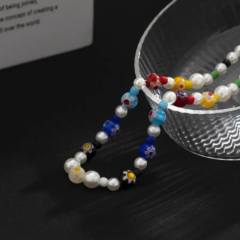 Men's Glass Flower Beaded Choker Necklace — Hip-Hop Gothic Punk Layered Pendant Chain TrenLux Wear