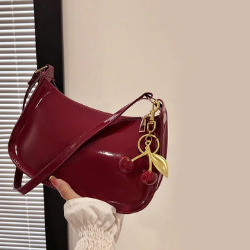 TrenLux Wear Women's PU Leather Solid Colour Cherry Pendant Casual Underarm Shoulder Bag