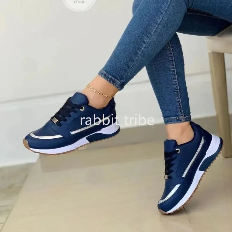 TrenLux Wear Women's Lace-Up Height-Increasing Mixed Colour Mid Heel Casual Sneakers