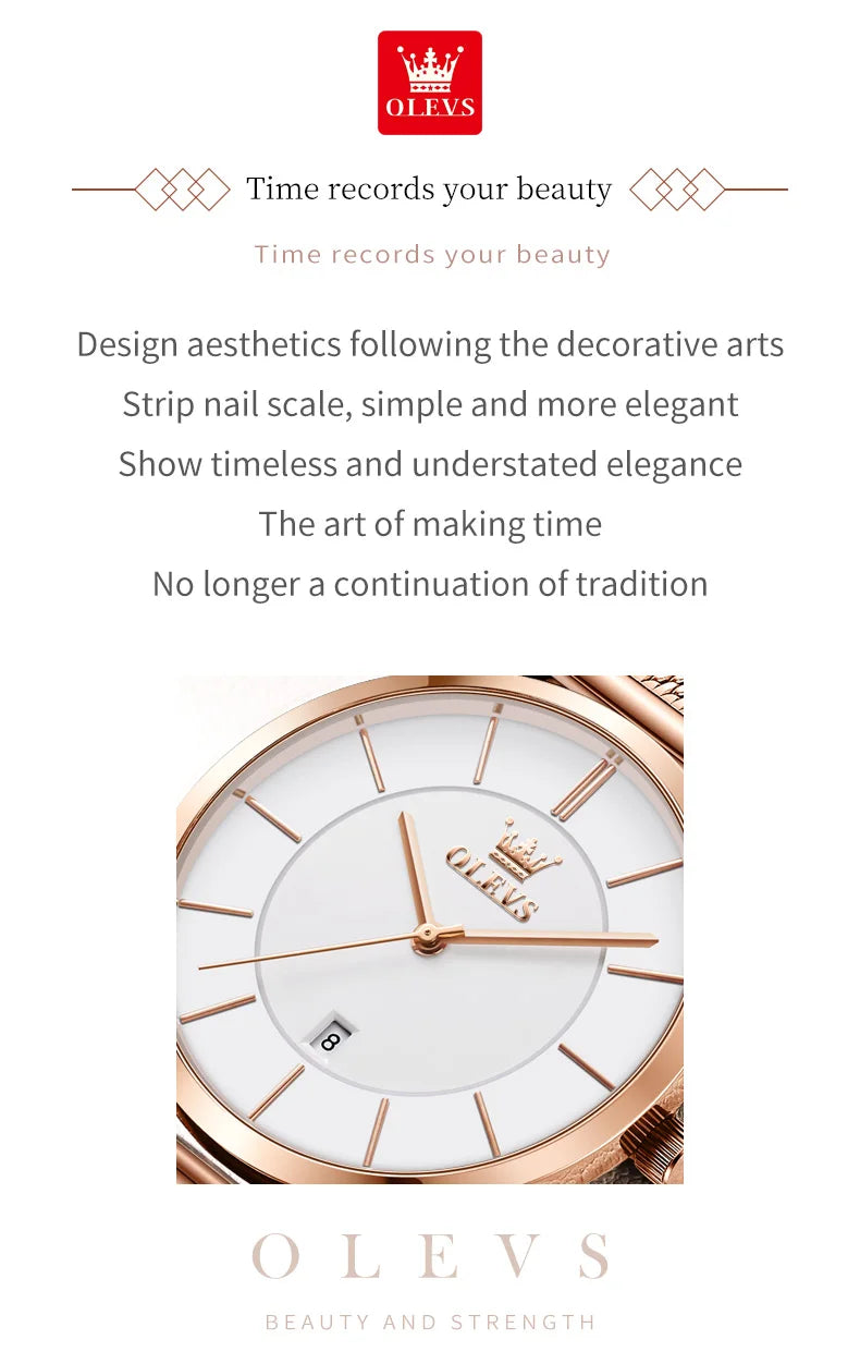 TrenLux Wear OLEVS Women's Rose Gold Luxury Stainless Steel Bracelet Quartz Gift Set