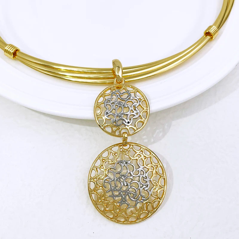 Women's Two-Tone Luxury Jewellery Set — Nigeria Trending Choker, Earrings, Ring & Bracelet